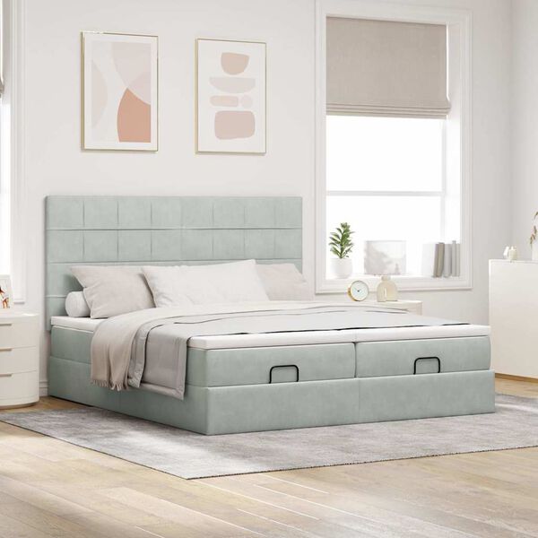 VidaXL Cadre de lit ottoman et matelas gris clair 160x200cm velours