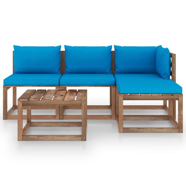 vidaXL Salon palette de jardin 5 pcs et coussins Bois de pin impr&eacute;gn&eacute;
