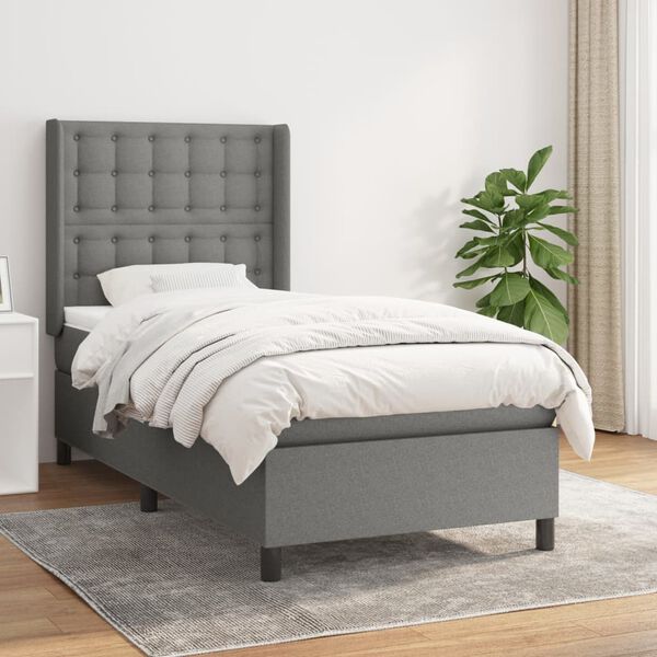 vidaXL Sommier &agrave; lattes de lit avec matelas Gris fonc&eacute; 80x200 cm Tissu