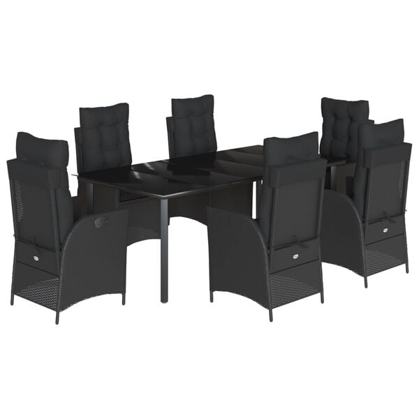 vidaXL Ensemble &agrave; manger de jardin coussins 7pcs Noir R&eacute;sine tress&eacute;e