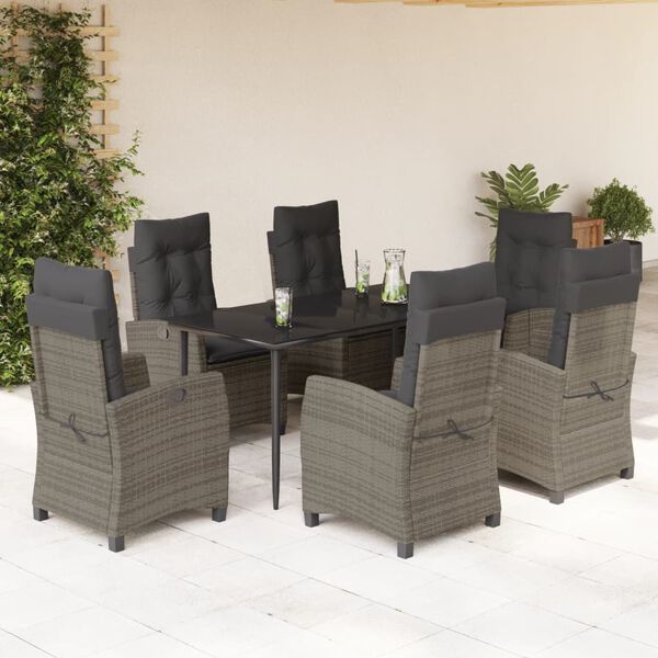 vidaXL Ensemble &agrave; manger de jardin et coussins 7 pcs gris rotin