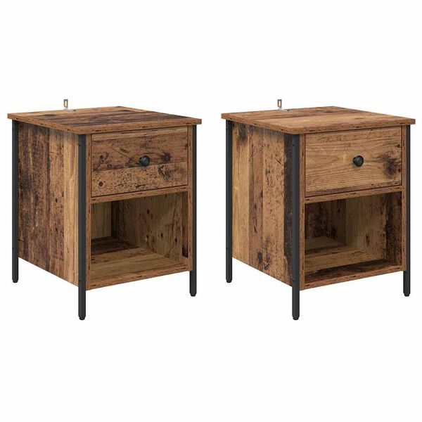 vidaXL Cabinet de chevet avec tiroir 2 pcs Bois ancien 40 x 42 x 50 cm