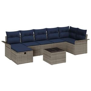 vidaXL Ensemble de canap&eacute; de jardin 8 pc Gris et marine polyrotin