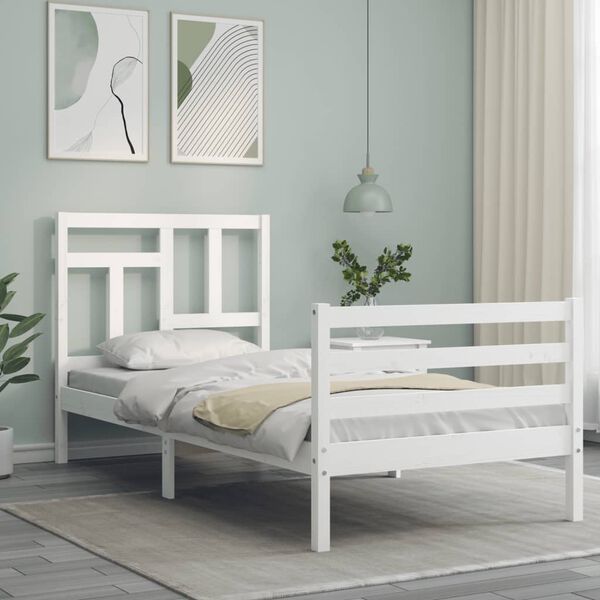 vidaXL Cadre de lit sans matelas blanc bois massif