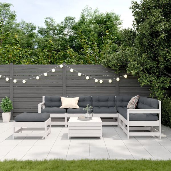 vidaXL Salon de jardin avec coussins 8 pcs blanc bois de pin massif