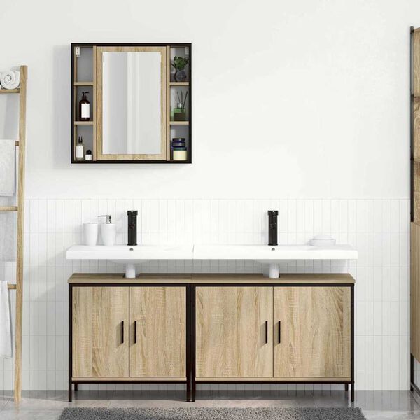vidaXL Ensemble de mobilier de salle de bain avec &eacute;tag&egrave;re 3 pcs Marron