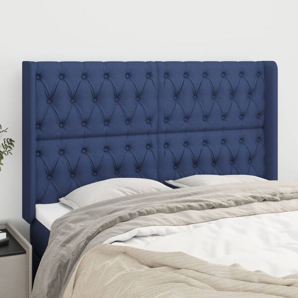 vidaXL T&ecirc;te de lit avec oreilles Bleu 163x16x118/128 cm Tissu