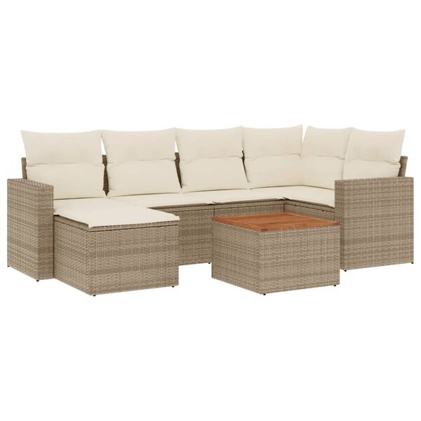 vidaXL Salon de jardin avec coussins 7 pcs beige r&eacute;sine tress&eacute;e