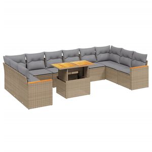 vidaXL Salon de jardin 11 pcs avec coussins beige r&eacute;sine tress&eacute;e