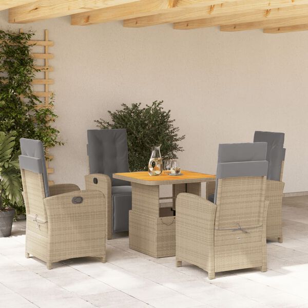 vidaXL Ensemble &agrave; manger de jardin avec coussins 5pcs Beige poly rotin
