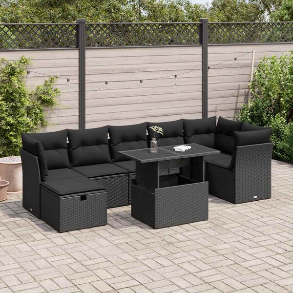 vidaXL Salon de jardin 8 pcs avec coussins noir r&eacute;sine tress&eacute;e