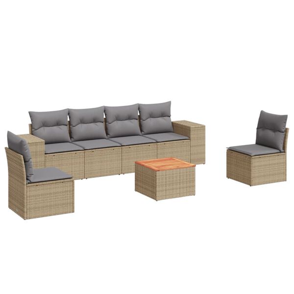 vidaXL Salon de jardin avec coussins 7 pcs beige r&eacute;sine tress&eacute;e