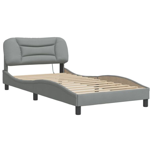 vidaXL Cadre de lit avec LED sans matelas Hvar gris clair 100x200 cm tissu