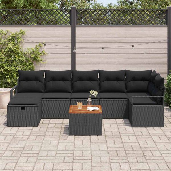 vidaXL Ensemble de canap&eacute; de jardin avec coussin 8 pcs Noir polyrotin