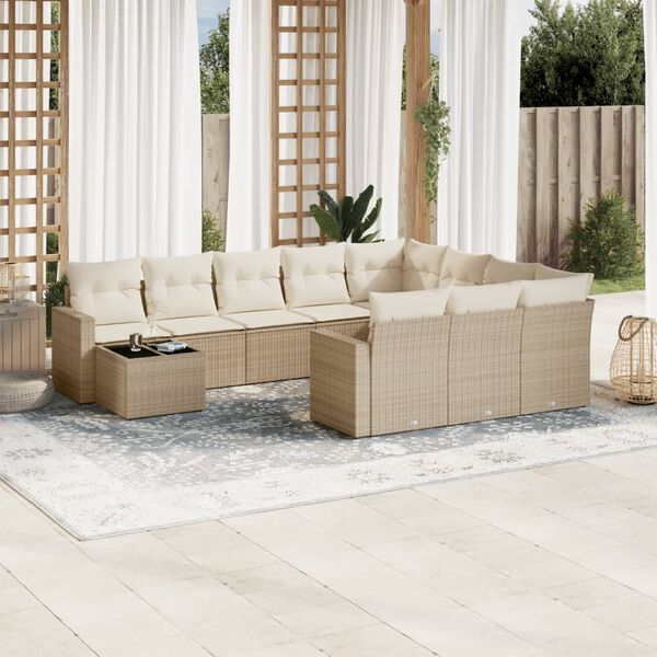 vidaXL Salon de jardin 11 pcs avec coussins beige r&eacute;sine tress&eacute;e