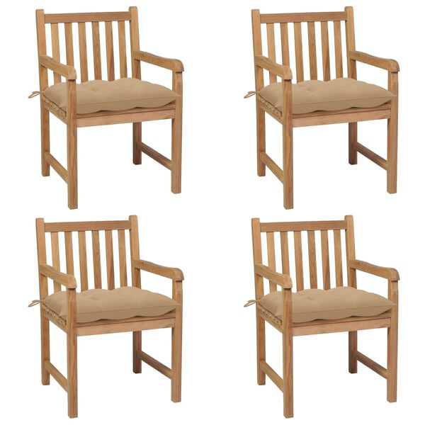 vidaXL Chaises de jardin lot de 4 et coussins beige bois teck solide