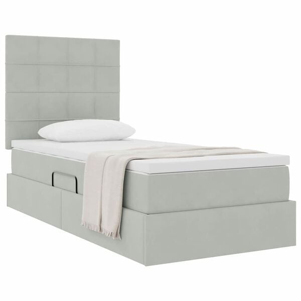 vidaXL Lit avec rangement et matelas Gris clair 90 x 190 cm Velours