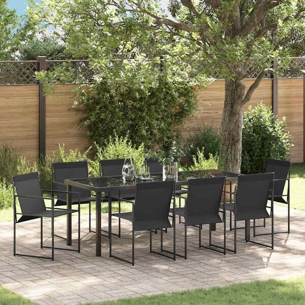 vidaXL Ensemble de salle &agrave; manger pour jardin 9 pcs Noir