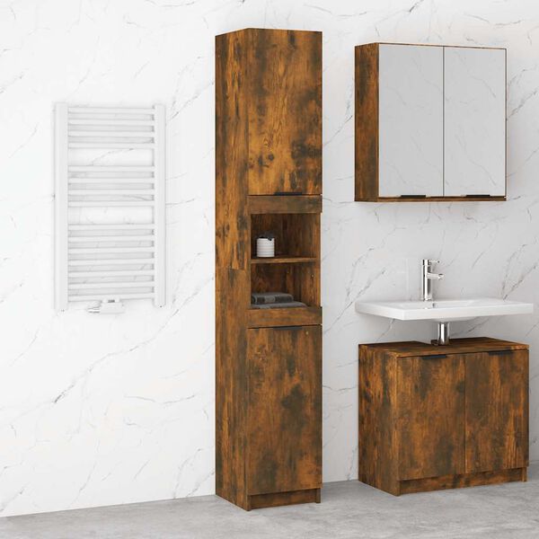 vidaXL Armoire de bain Ch&ecirc;ne fum&eacute; 32x34x188,5 cm Bois d'ing&eacute;nierie