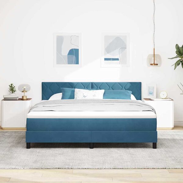 vidaXL Lit &agrave; ressorts avec matelas Bleu fonc&eacute; 180 x 200 cm Velours