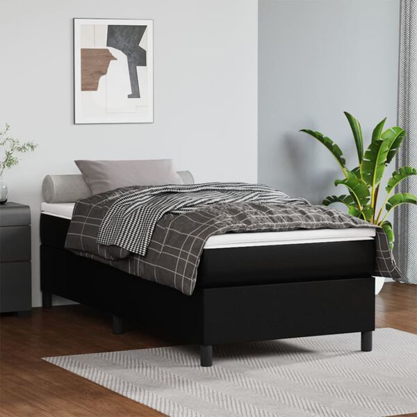 vidaXL Sommier &agrave; lattes de lit avec matelas Noir 100x200 cm Similicuir