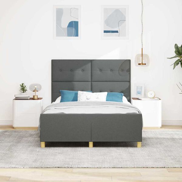 vidaXL Cadre de lit avec t&ecirc;te de lit Gris fonc&eacute; 160 x 200 cm tissu