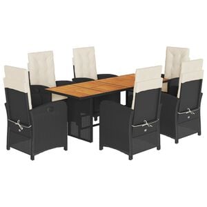 vidaXL Ensemble &agrave; manger de jardin 9pcs coussins noir r&eacute;sine tress&eacute;e