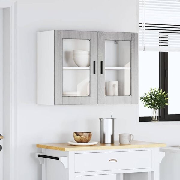 vidaXL Armoire murale de cuisine avec porte en verre Porto sonoma gris