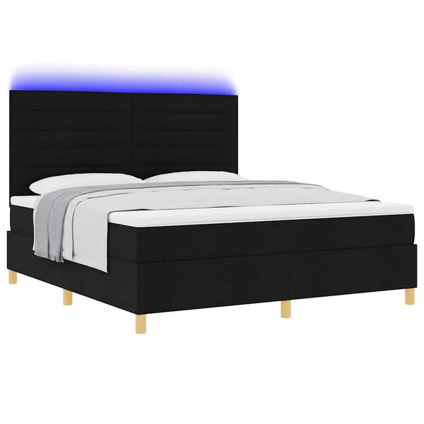 vidaXL Lit &agrave; ressort LED avec matelas Noir 180 x 200 cm tissu