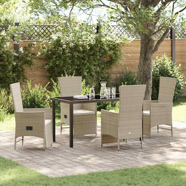 vidaXL Ensemble de salle &agrave; manger pour jardin 5 pcs Beige polyrotin