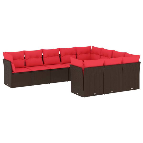 vidaXL Salon de jardin 10 pcs avec coussins marron r&eacute;sine tress&eacute;e
