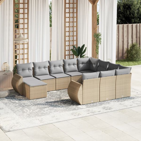 vidaXL Salon de jardin 11 pcs avec coussins beige r&eacute;sine tress&eacute;e
