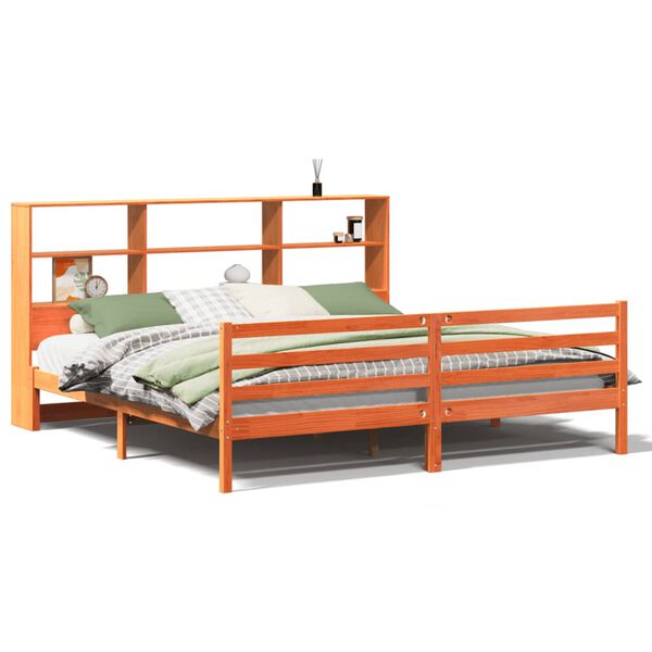 vidaXL Lit biblioth&egrave;que sans matelas cire marron 200x200cm bois massif