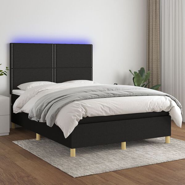 vidaXL Sommier &agrave; lattes de lit et matelas et LED Noir 140x190 cm Tissu