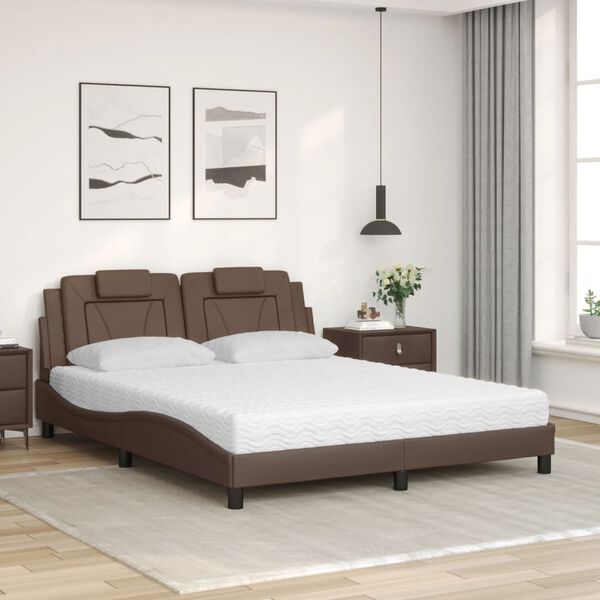 vidaXL Lit Viana avec matelas marron 160x200 cm similicuir