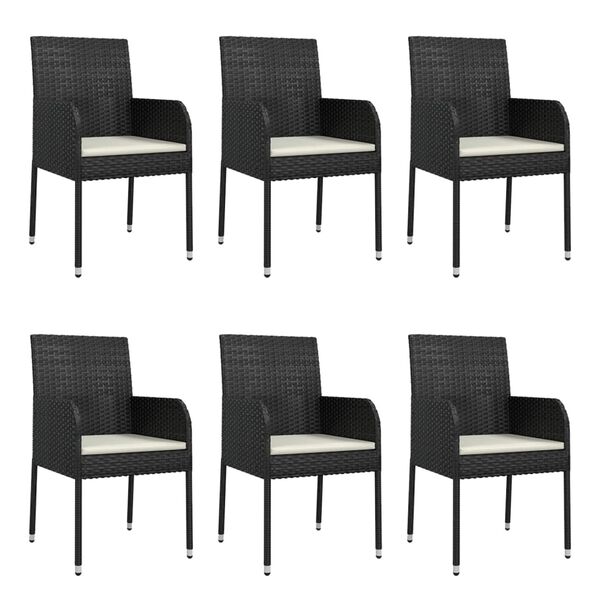 vidaXL Ensemble &agrave; manger de jardin coussins 7pcs Noir R&eacute;sine tress&eacute;e