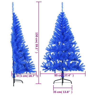 vidaXL Demi sapin de Noël artificiel avec support Bleu 150 cm PVC