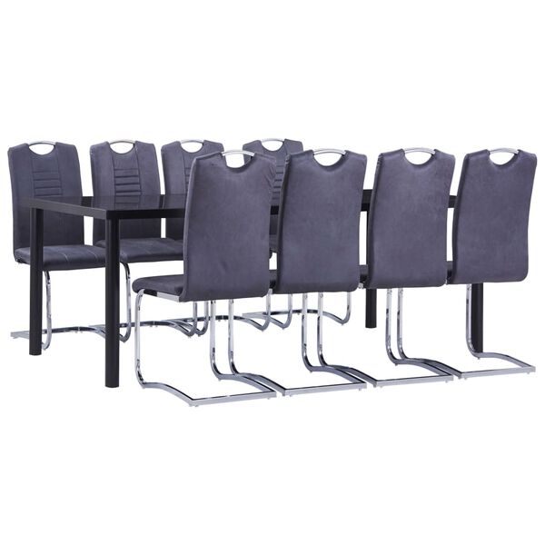 vidaXL Ensemble de salle &agrave; manger 9 pcs Similicuir daim Gris