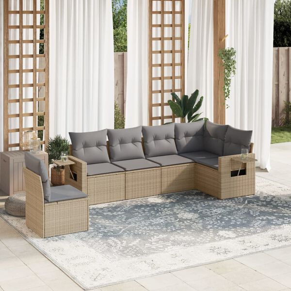 vidaXL Salon de jardin avec coussins 6 pcs beige r&eacute;sine tress&eacute;e