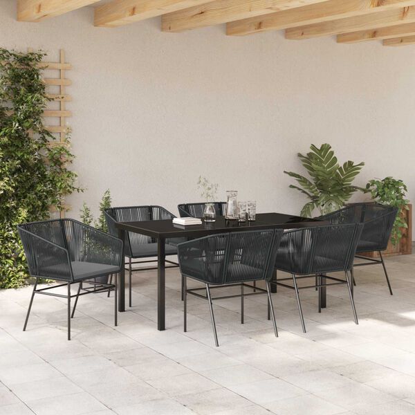 vidaXL Ensemble de salle &agrave; manger pour jardin avec coussin 7 pcs Noir