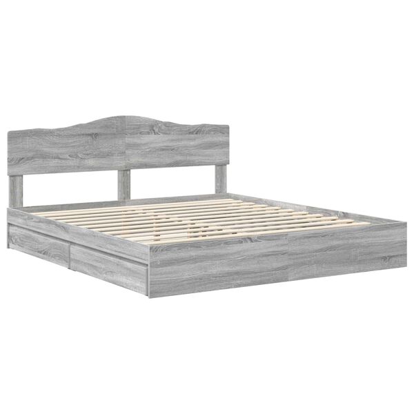 vidaXL Lit de Rangement Gris Sonoma 200 x 200 cm Bois d'ing&eacute;nierie