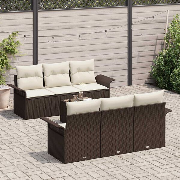 vidaXL Ensemble de canapé de jardin 7 pcs Marron et Crème polyrotin