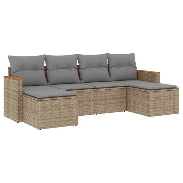 vidaXL Salon de jardin avec coussins 6 pcs beige r&eacute;sine tress&eacute;e