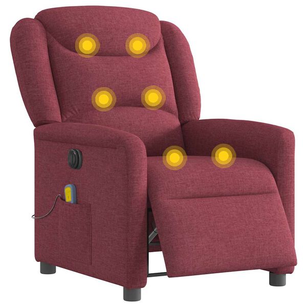 vidaXL Fauteuil de massage inclinable électrique Rouge bordeaux Tissu