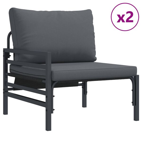 vidaXL Ensemble de canap&eacute; de jardin avec coussin 7 pcs Noir Acier