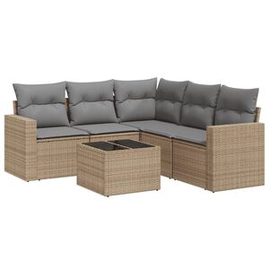 vidaXL Salon de jardin avec coussins 6 pcs beige r&eacute;sine tress&eacute;e
