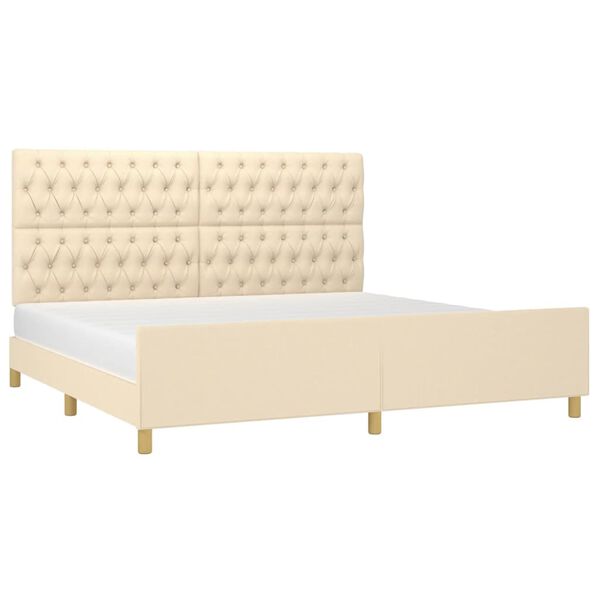 vidaXL Cadre de lit sans matelas et t&ecirc;te de lit cr&egrave;me 200x200 cm tissu