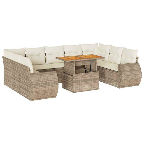 vidaXL Salon de jardin avec coussins 10 pcs beige r&eacute;sine tress&eacute;e