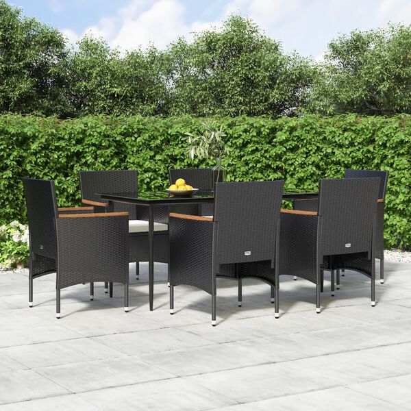 vidaXL Ensemble &agrave; manger de jardin avec coussins 7 pcs Noir