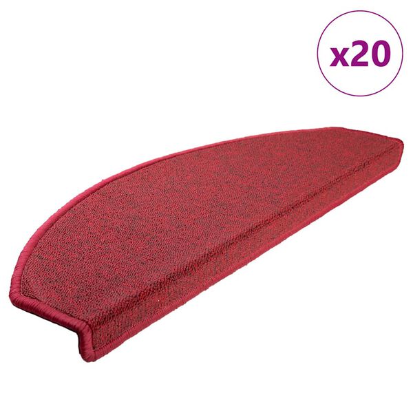 vidaXL Tapis d'escalier 20 pi&egrave;ces 65 x 24 x 4 cm Rouge Demi-rond Grand